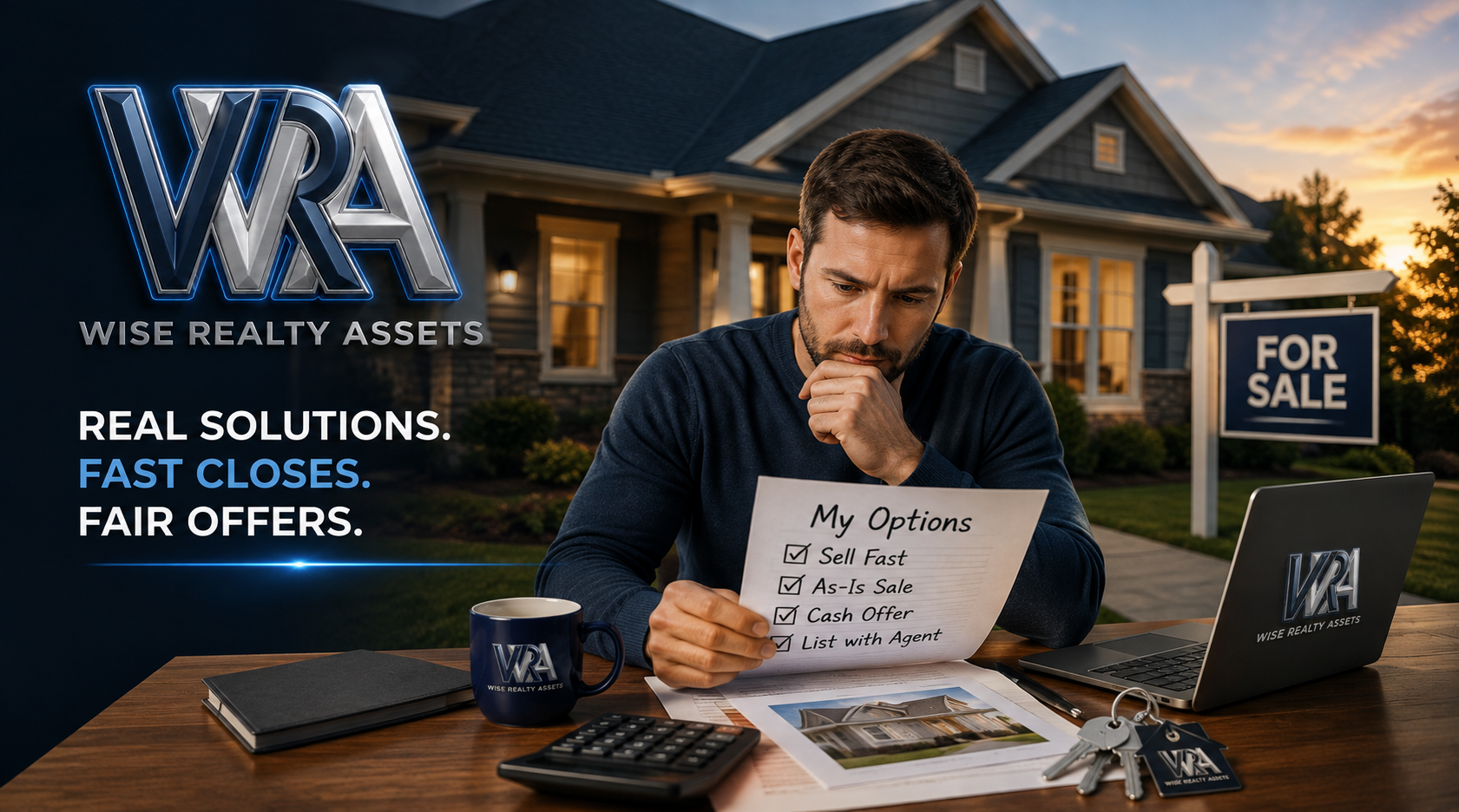 Homeowner reviewing options for selling a house fast with Wise Realty Assets